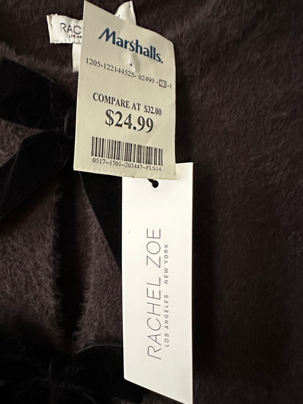 Rachel Zoe Plush Velvet-Bow Cardigan - Charcoal Gray - Picture 5 of 5